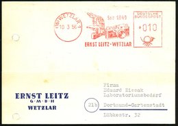 1956 (16) WETZLAR 1, Absender-Freistempel: ERNST LEITZ.. = Mikroskop U. Foto-Kamera, (gelochte) Firmenkarte - Optik & Li - Other & Unclassified