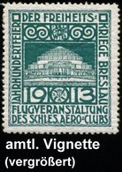 1913 Breslau, Gez. Vignette: Flugveranstaltung Des Schles. Aero-Club (Jahrhunderthalle) Orig. G. - Luftfahrt-Pioniere /  - Otros & Sin Clasificación