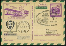 1978 (21.10.) ÖSTERREICH, Amtl. Ganzsache 4 S. Almsee + Zudruck: 75 Jahre Motorflug (Gebr. Wright, 1. Motorflugzeug) + P - Sonstige & Ohne Zuordnung