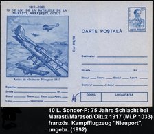 1992 RUMÄNIEN, 10 L. Bildganzsache Vasile Craiu: 75 Jahre Schlacht Bei Marasti 1917 = Luftkampf Kampfflugzeuge "Nieuport - Altri & Non Classificati