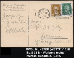 1927 (9.9.) MÜNSTER (WESTF.), Maschinen-Werbestempel: Benutzt Die Luftpost! (Werbung Rechts!) Monochrome Foto-Ak.: 57. C - Other & Unclassified