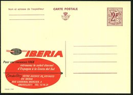 1967 BELGIEN, 2 F. Publibel-Ganzsache: IBERIA.. (Globuslogo = Spnische Fluggesellschaft) Französ. Text, Ungebr. (Mi.P 32 - Autres & Non Classés