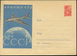 1959 UdSSR, 60 Kop. Luftpost-Ganzsachen-Umschlag Stahlarbeiter: Tupolev "Tu 104" über Globus, Ungebr. - Fluzeugindustrie - Sonstige & Ohne Zuordnung