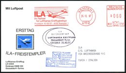 1987 (26.10.) 4152 KEMPEN 1, Absender-Freistempel: ILA.. = Junkers "Ju 52" + Nebenstempel: Lufthansa-Erstflug Düsseldorf - Other & Unclassified