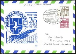 1984 (7.7.) 6553 SOBERNHEIM, PU 40 Pf. + 60 Pf. Burgen: 25 Jahre Jabo-Geschwader 35 (Kampfflugzeug "Phantom") + Motivgle - Altri & Non Classificati