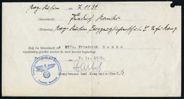 1939 (7.11.) Wesendorf, Blauer Briefstempel: Flugzeugführerschule C., Wesendorf, Techn. Kompanie Auf Dokumentenabschnitt - Other & Unclassified