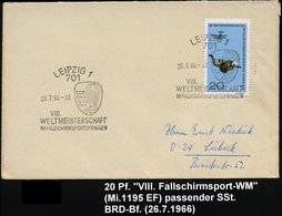 1965 (26.7.) 701 LEIPZIG 1, Sonderstempel: VIII. WELTMEISTERSCHAFT IM FALLSCHIRMSPRINGEN (Fallschirm-Symbol) Auf Passend - Otros & Sin Clasificación