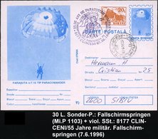 1996 (7.6.) RUMÄNIEN, 30 L. Bildganzsache: Fallschirmjäger + Viol. Sonderstempel: 8177 CLINCENI, 55 JHARE FALLSCHIRM-TRU - Autres & Non Classés