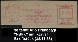 1938 (22.11.) BERLIN SW 29, Seltener Absender-Freistempel: NS Fliegerkorps.. NSFK = Ikarus Mit Hakenkreuz, Kleines Brief - Other & Unclassified