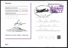 1991 (21.6.) TSCHECHOSLOWAKEI, Sonderstempel: ROUDNICE Nad LABEM: MEMORIAL AIR SHOW = Brit. "Spitfire" Auf Amtl. Ganzsac - Otros & Sin Clasificación