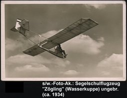 1935 (ca.) Gersfeld, S/ W.-Foto-Ak.: Wasserkuppe, Segelflugzeug "Zögling" + Viol. Nebenstempel: Wasserkuppe Segelflug-La - Autres & Non Classés