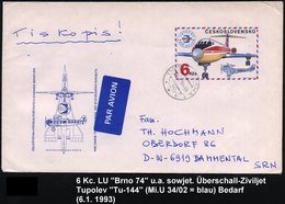 1993 TSCHECHOSLOWAKEI, 6 Kc. Sonder-Ganzsachenumschlag: Nat. Briefmarken-Ausstellung Brno (Text Slowakisch-esperanto) Mi - Sonstige & Ohne Zuordnung