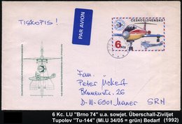 1992 TSCHECHOSLOWAKEI, 6 Kc. Sonder-Ganzsachenumschlag: Nat. Briefmarken-Ausstellung Brno (Text Tschechisch-deutsch) Mit - Sonstige & Ohne Zuordnung