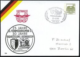 1986 (20.6.) 3532 BORGENTEICH 1, PU 80 Pf. Burgen: 25 JAHRE FERNMELDEREGIMENT 33, RADARSTELLUNG AUENHAUSEN (Radar-Kugeln - Autres & Non Classés