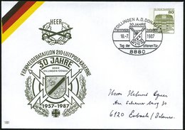 1987 (18.7.) 8880 DILLINGEN A.D.DONAU 1, PU 80 Pf. Burgen: 30 JAHRE FERNMELDEBATAILLON (Blitzsymbol) + Passender Sonders - Sonstige & Ohne Zuordnung