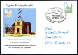 1990 (28.10.) 6635 SCHWALBACH, SAAR 3, PU 100 Pf. Altötting: Optischer Telegraph V. Claude Chappe 1794 (Balken-Telegraph - Sonstige & Ohne Zuordnung