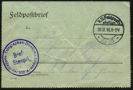 1916 (20.8.) DEUTSCHES REICH, 1K-Brücke: KD. Feldpoststation Nr.33 + Briefstemel: Etappen-Telegraphen-Direktion 10 Der V - Other & Unclassified