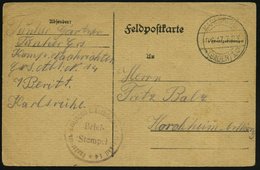 1917 (6.8.) KARLSRUHE 1, 1K-Brücke + Viol. Briefstempel: Funker-Res.-Kompagnie Nachrichten Ers. Abt.14, Feldpostkarte -  - Other & Unclassified