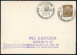 1936 (5.3.) GEROLSTEIN (EIFEL), Hand-Werbestempel Mit Seinen Felsen, Inl.-Karte (Bo.1, Erstjahr) - Geologie, Mineralien, - Autres & Non Classés