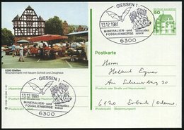 1981 (13.12.) 6300 GIESSEN 1, Sonderstempel: MINERALIEN- U. FOSSILIENBÖRSE = Fledermaus U. Kristall Auf Ortsgleicher Bil - Autres & Non Classés