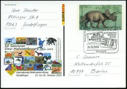 2008 (24.10.) 71065 SINDELFINGEN, 45 C. Sonder-Ganzsache: Triceratops (u. Saurier-Briefmarken = Tag Der Briefmarke) = Di - Sonstige & Ohne Zuordnung