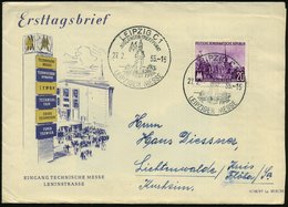 1955 (27.2.) LEIPZIG C 1, Sonderstempel: LEIPZIGER MESSE, AUSLÄNDERTREFFPUNKT (Turm) Auf 20 Pf. Leipz. Messe (Mi.447 EF) - Otros & Sin Clasificación