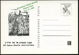 1991 (17.10.) TSCHECHOSLOWAKEI, PP 5 Kc.: 50 Jahre Ghetto Von Theresienstadt (Graphik: Altstadt In Schwarz) + Zudruck: P - Sonstige & Ohne Zuordnung