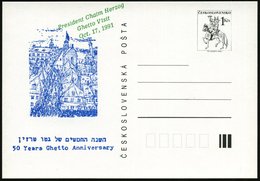 1991 (17.10.) TSCHECHOSLOWAKEI, PP 5 Kc.: 50 Jahre Ghetto Von Theresienstadt (Graphik: Altstadt In Blau) + Zudruck: Pres - Autres & Non Classés