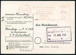 1959 (8.4.) (1) BERLIN-WILMERSDORF 1, Seltener Absender-Freistempel: KOMMUNALER WELTKONGRESS BERLIN (Innensenator) Diens - Other & Unclassified