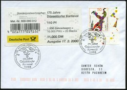 2000 (17.2.) B.R.D., 110 Pf. "175 Jahre Düsseldorfer Karneval", EF Vom Eckrand Mit Randdruck + ET-Sonderstempel 12103 BE - Other & Unclassified