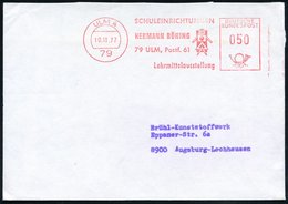 1977 (10.11.) 79 ULM 4, Absender-Freistempel: SCHULEINRICHTUNGEN HERMANN BÖNING.. = Figur Aus Globus, Geodreieck, Zirkel - Sonstige & Ohne Zuordnung