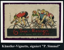 1914 Berlin, Humoristische Vignette: 6 Tage-Rennen (Radrennfahrer), Signiert "P. Simmel" (= Paul Simmel, 1998-1933) Deut - Altri & Non Classificati