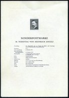 1975 ÖSTERREICH, 2 S. "50. Todestag Heinrich Angeli" (Kopfbild) Ungez. Schwarzdruck Auf Amtl. Ankündigungsblatt Der Staa - Sonstige & Ohne Zuordnung