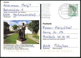 1997 (24.3.) Rehau, 80 Pf. Bild-Ganzsache Bauwerke: Kartoffeldenkmal Pilgramsreuth (Skulptur) Maschinen-Werbestempel BRI - Sonstige & Ohne Zuordnung