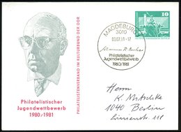 1981 (3.7.) 3010 MAGDEBURG 1, PP 10 Pf. Neptunbrunnen: Joh. R. Becher + Passender Sonderstempel, Inl.-Karte (Mi.PP 15/12 - Autres & Non Classés