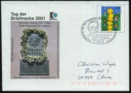 2001 (28.10.) 71063 SINDELFINDEN 1, Sonderstempel: Hermann Hesse, Nobelpreis Für Literatur.. (Kopfbild) Auf Passendem Ga - Otros & Sin Clasificación