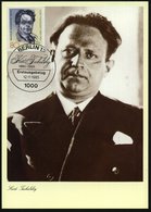 1985 (12.11.) BERLIN, 80 Pf. "50. Todestag Kurt Tucholsky" + ET-Sonderstempel: 1000 BERLIN 12, ET-Maximumkarte (Mi.748)  - Autres & Non Classés