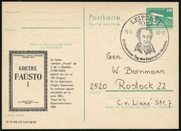 1982 (15.12.) 7010 LEIPZIG 1, Sonderstempel: Tag Des Esperanto-Buches = Goethe-Brustbild Auf Amtl. P 10 Pf. PdR., Grün + - Altri & Non Classificati