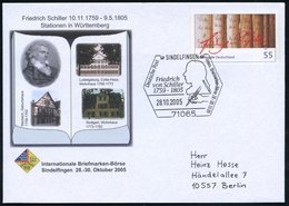 2005 (28.10.) 71065 SINDELFINGEN, 55 C. Sonder-Ganzsachenumschlag "Schillerjahr" + Passender Sonderstempel (Kopfsilhouet - Altri & Non Classificati