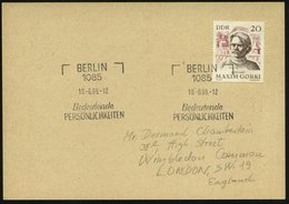 1968 (19.8.) 1085 BERLIN, Sonderstempel: Bedeutende PERSÖNLICHKEITEWN (zu MAXIM GORKI, 100. GEBURTSTAG) Auf EF 20 Pf. Ma - Other & Unclassified