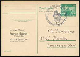 1980 (5.5.) 9010 KARL-MARX-STADT 1, Amtl. Ganzsache 10 Pf. Neptunbrunnen + Esperanto-Zudruck: Francis Bacon (1561 - 1626 - Autres & Non Classés
