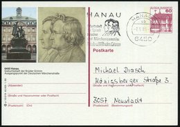 1985 6450 HANAU 1, Maschinen-Werbestempel: Geburtsstadt.. Brüder Grimm (Doppel-Portrait) Auf Motivgleicher Bild-Postkart - Sonstige & Ohne Zuordnung