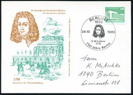 1983 (24.10.) 1020 BERLIN 2, Sonderstempel: 750 Jahre Berlin, G. W. Leibnitz 1710 (= Erfinder Der Rechenmaschine) Motivg - Altri & Non Classificati