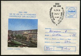 1989 (24.5.) RUMÄNIEN, 2 L. Sonder-Ganzsachen-Umschlag "125 Jahre Universität Bukarest"  (gebäude) + Passender Sonderste - Otros & Sin Clasificación