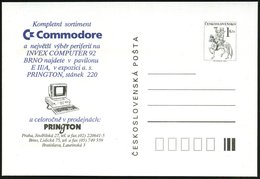 1992 TSCHECHOSLOWAKEI, PP 1 Kcs. Postreiter: Commodore Computer (Computer Mit Tastatur), Ungebr. - Mathematik & Computer - Sonstige & Ohne Zuordnung