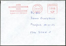1983 (26.7.) 5300 BONN 1, Absender-Freistempel: DER BUNDESMINISTER DER VERTEIDIGUNG, Postfach 1328.., Rs. Abs.-Vordruck, - Autres & Non Classés