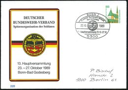 1989 (25.10.) 5300 BONN 2, Sonderstempel: Deutscher Bundeswehr-Verband, 13. Hauptversammlung (Logo Mit Symbolen Der 3 Wa - Autres & Non Classés
