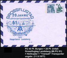 1977 Landsberg, PU 40 Pf. Burgen + 25 Pf. Unfall: 20 Jahre Lufttransportgeschwader, 40 Jahre Fliegerhorst Landsberg (Hel - Otros & Sin Clasificación