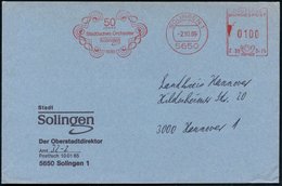 1989 (2.10.) 5650 SOLINGEN 1, Jubil.-Absender-Freistempel: 50 JAHRE Städt. Orchester (Zierrahmen Aus Noten) Kommunalbrie - Autres & Non Classés
