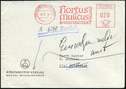 1961 (16) KASSEL-WILHELMSHÖHE 1, Absender-Freistempel; Hortus Musicus BÄRENREITER-VERLAG (Bf. Klappenmängel) Retour-Firm - Other & Unclassified
